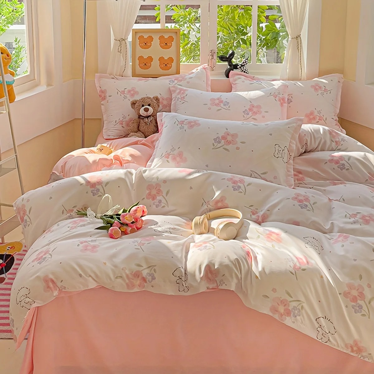 4Pcs Soft Plain Floral Plant P - Duvet Cover Sets With Zipper recension och pris