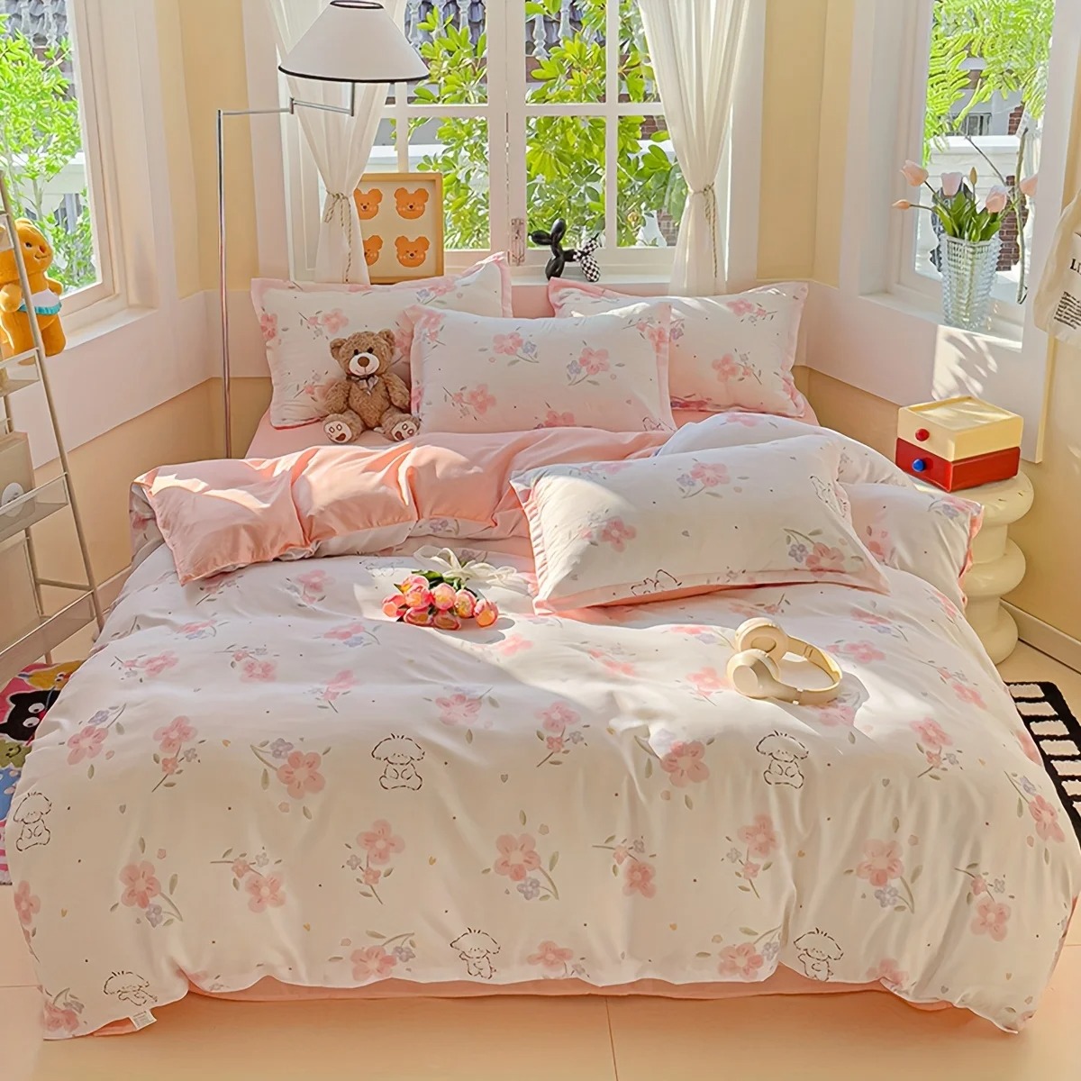 4Pcs Soft Plain Floral Plant P - Duvet Cover Sets With Zipper recension och pris