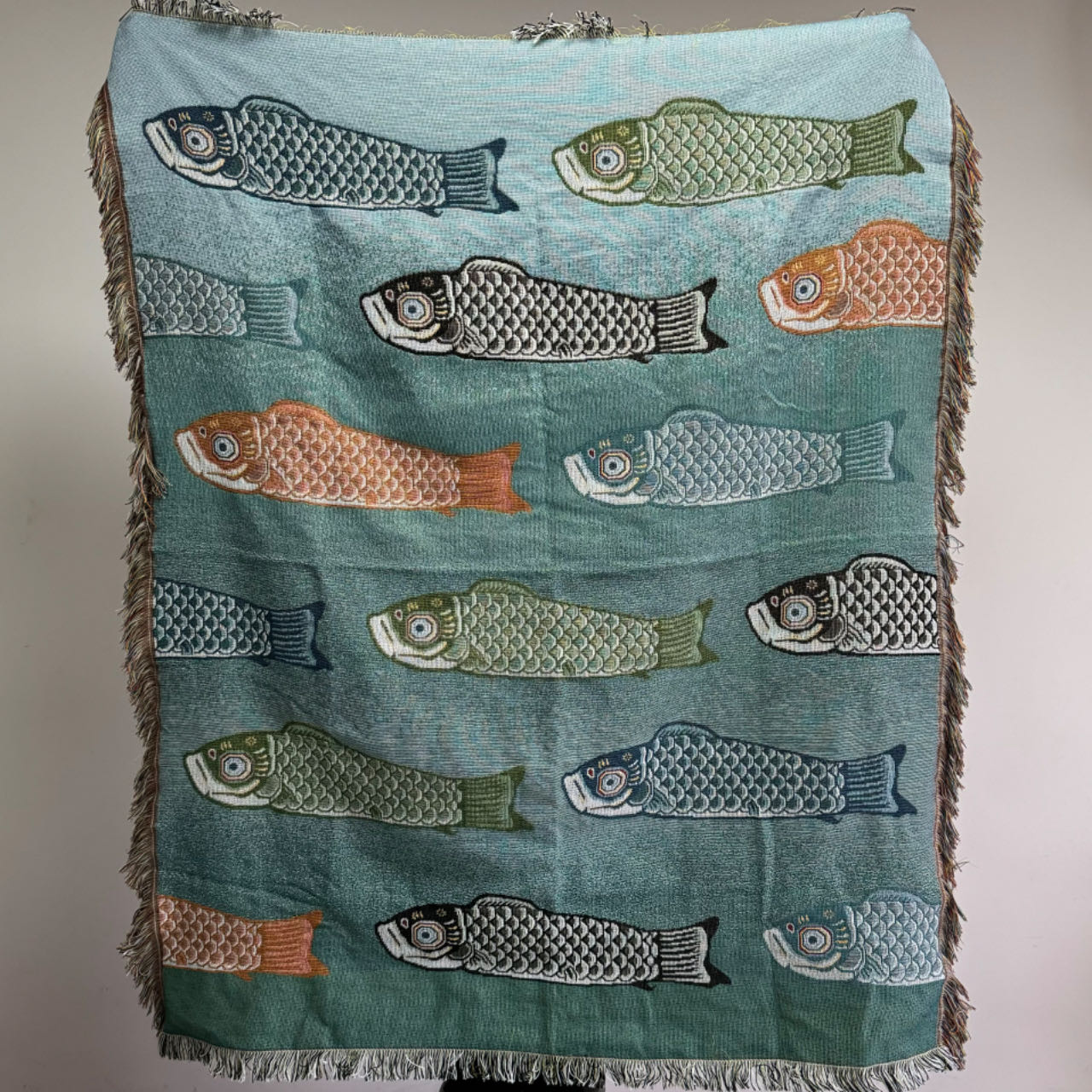 Koi Fish Jacquard Woven Throw  - Boho Throw Blanket Fringe recension och pris