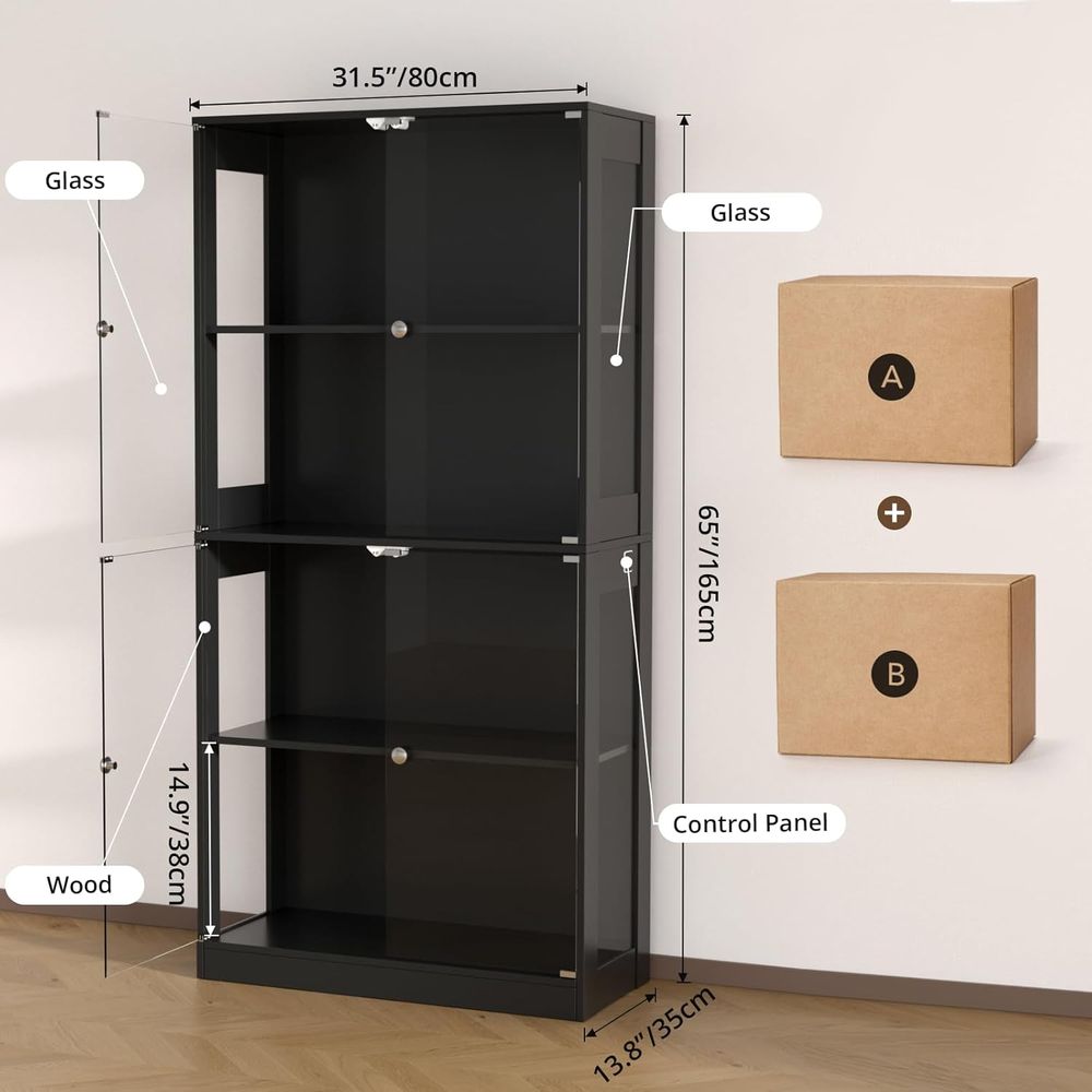 65 Glass Door Display Cabinet, - Lighting recension och pris