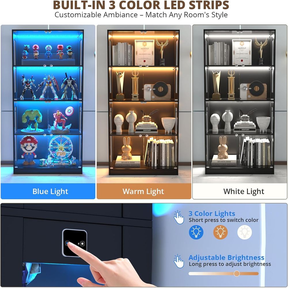 65 Glass Door Display Cabinet, - Lighting recension och pris