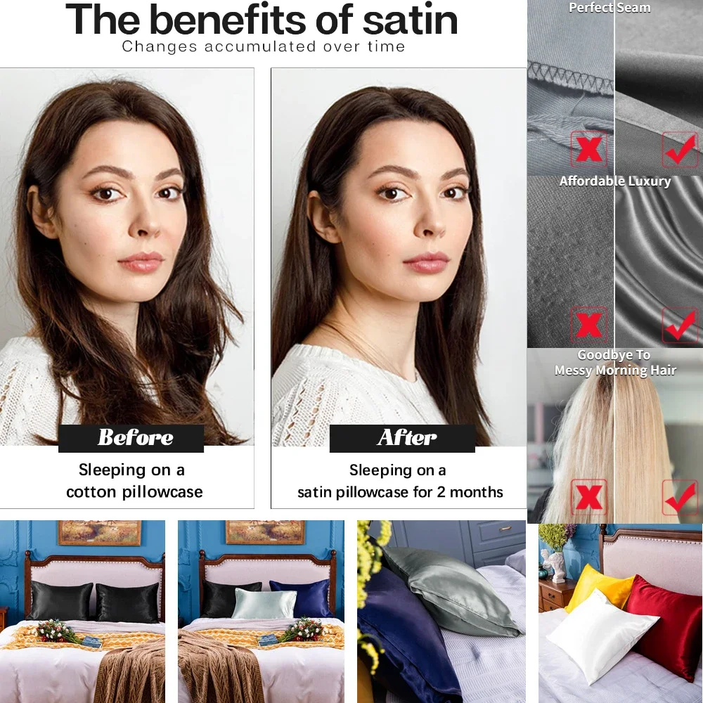2 Pack Satin Pillowcase for Ha - Satin Silk Pillowcase Hair Skin recension och pris