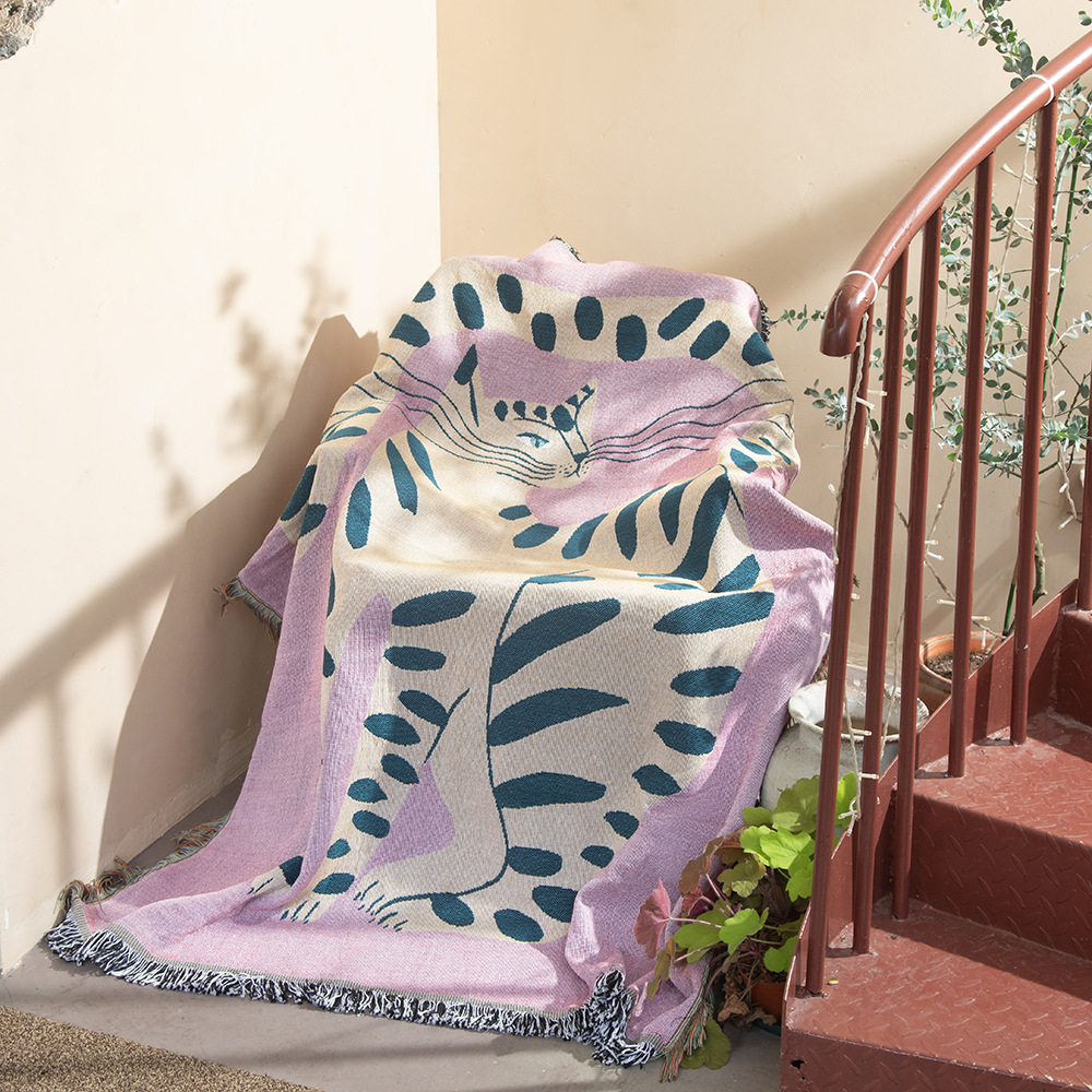 Boho Abstract Cat Jacquard Thr - Boho Throw Blanket Fringe recension och pris
