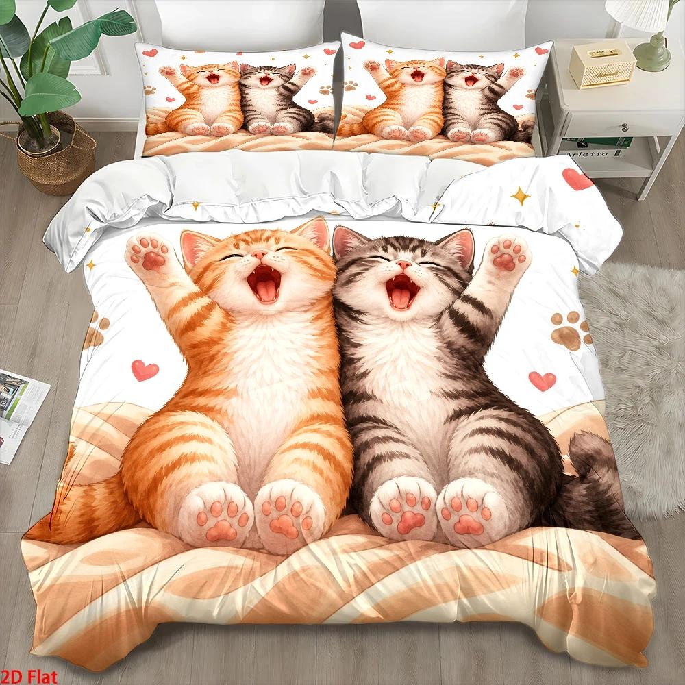 3Pc Cute Cat Print Duvet Cover - Duvet Cover Sets With Zipper recension och pris