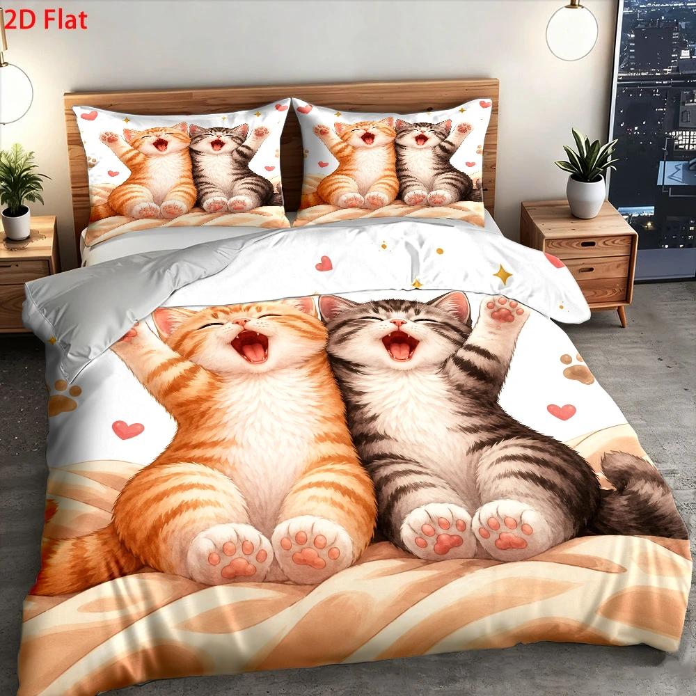 3Pc Cute Cat Print Duvet Cover - Duvet Cover Sets With Zipper recension och pris