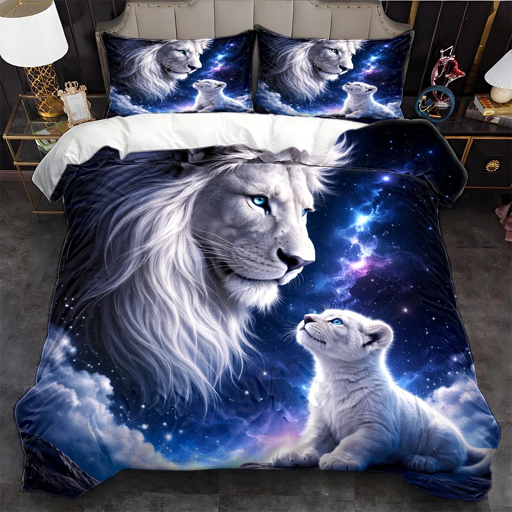 3Pc Starry Sky Lion Parent-Chi - Duvet Cover Sets With Zipper recension och pris