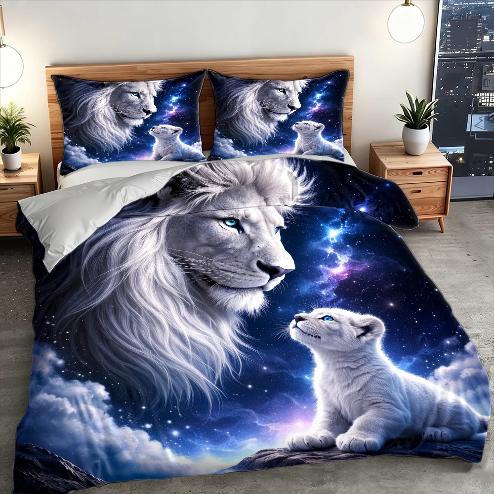 3Pc Starry Sky Lion Parent-Chi - Duvet Cover Sets With Zipper recension och pris