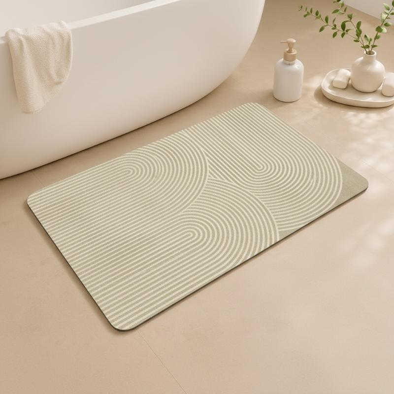 (Beige Striped Diatomite Bath  - Quick Dry Diatomite Bath Mat recension och pris