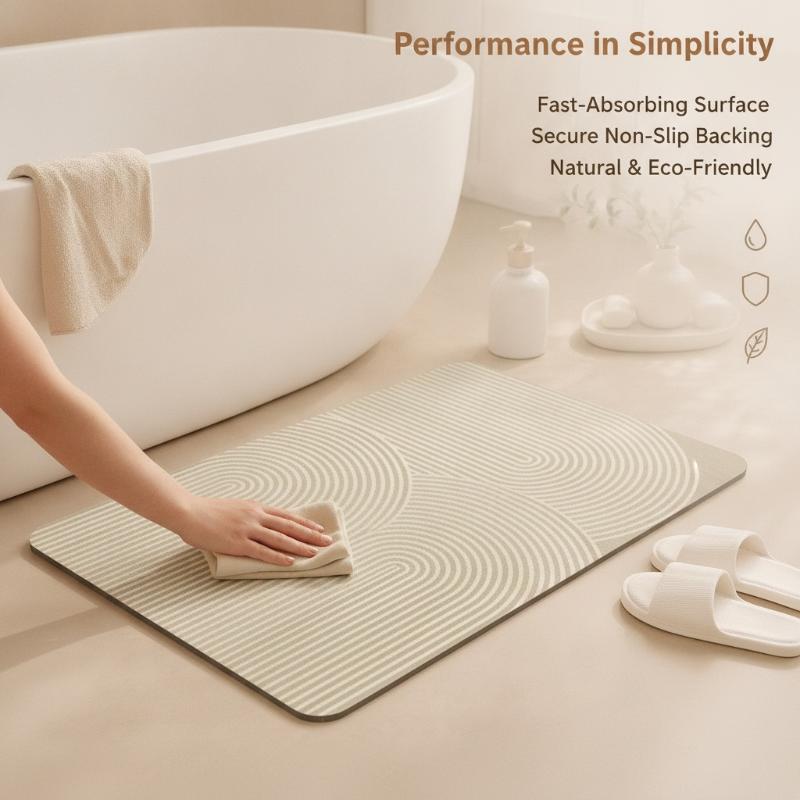 (Beige Striped Diatomite Bath  - Quick Dry Diatomite Bath Mat recension och pris