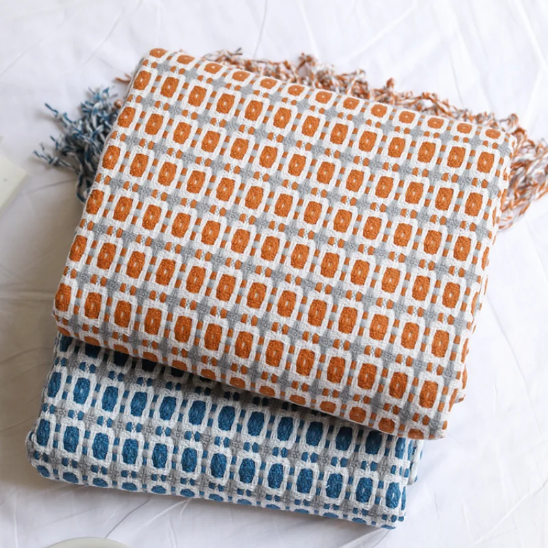 Geometric Grid Jacquard Woven  - Boho Throw Blanket Fringe recension och pris