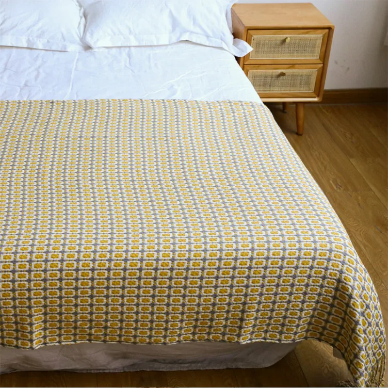 Geometric Grid Jacquard Woven  - Boho Throw Blanket Fringe recension och pris