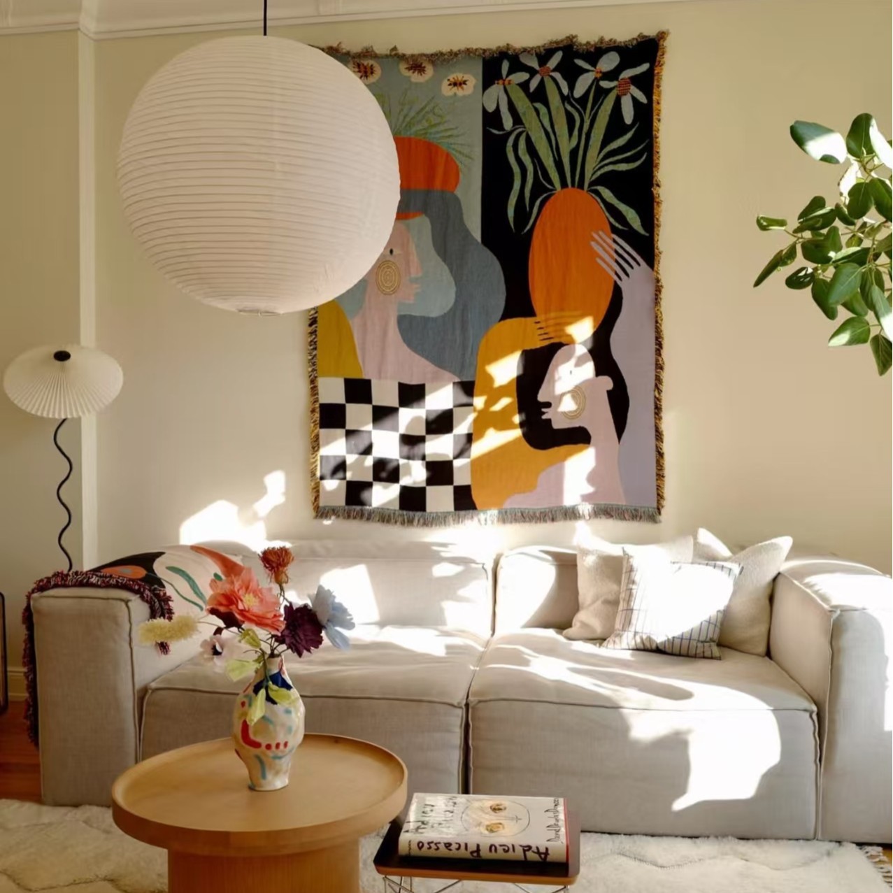 Modern Abstract Art Tapestry B - Boho Throw Blanket Fringe recension och pris