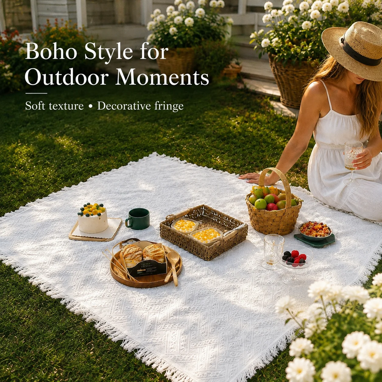 Boho Picnic Blanket Outdoor Ca - Boho Throw Blanket Fringe recension och pris