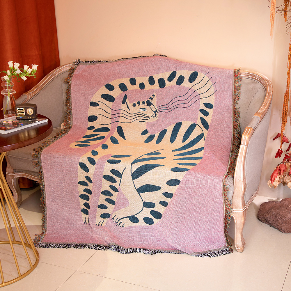 Boho Abstract Cat Jacquard Thr - Boho Throw Blanket Fringe recension och pris