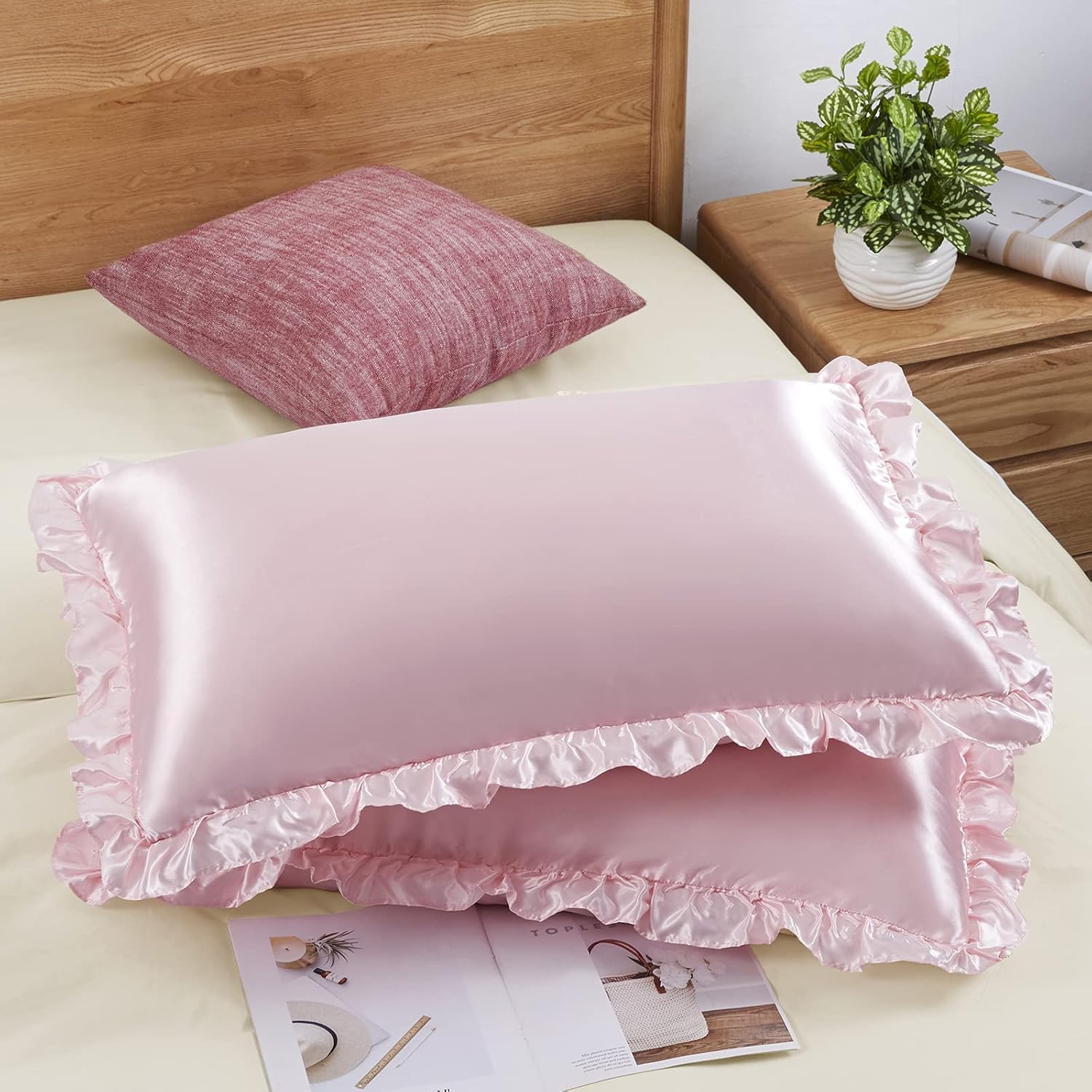 2Pcs Satin Ruffled Pillow Case - Satin Silk Pillowcase Hair Skin recension och pris