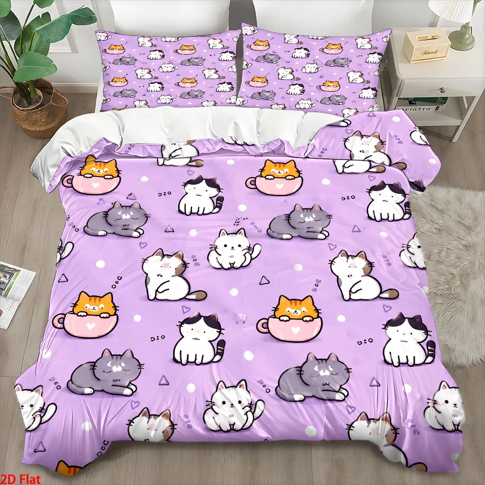 3Pc Cute Cat Print Duvet Cover - Duvet Cover Sets With Zipper recension och pris