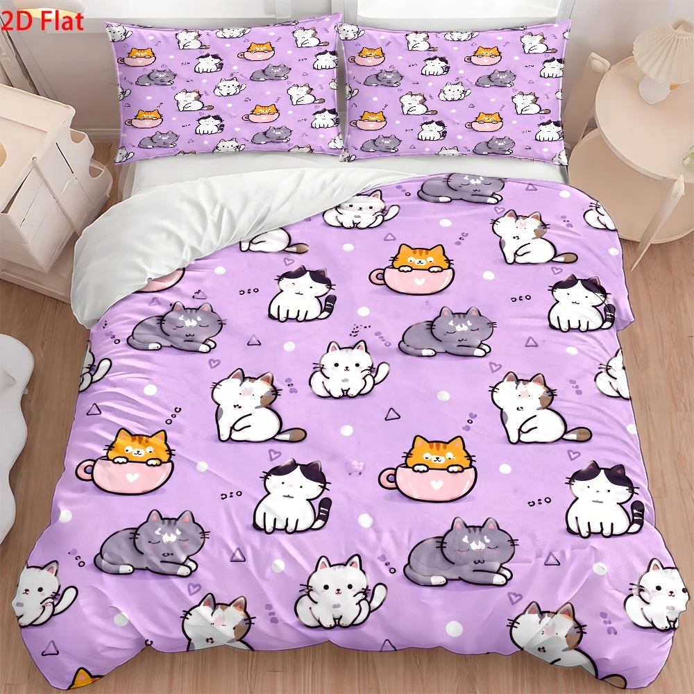 3Pc Cute Cat Print Duvet Cover - Duvet Cover Sets With Zipper recension och pris