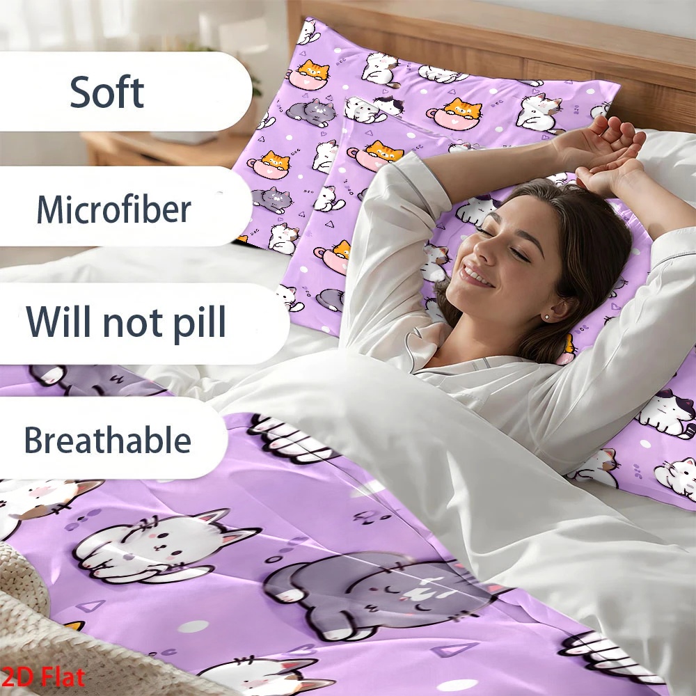 3Pc Cute Cat Print Duvet Cover - Duvet Cover Sets With Zipper recension och pris