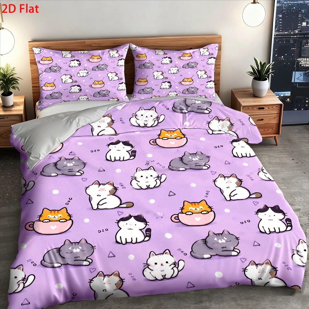 3Pc Cute Cat Print Duvet Cover - Duvet Cover Sets With Zipper recension och pris
